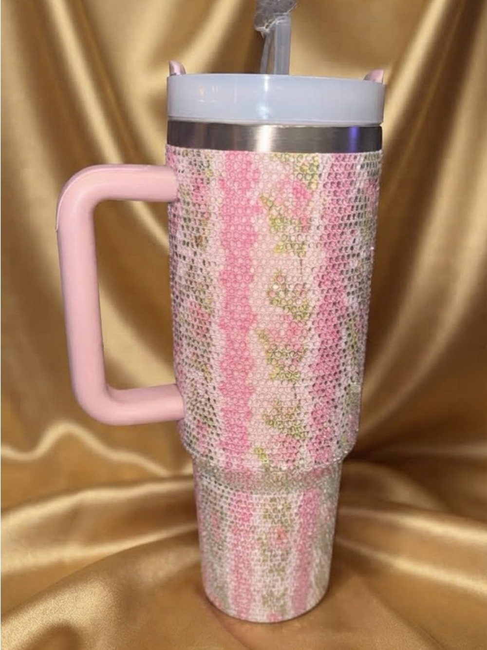 Pink Rhinestone Insulated Travel Mug with Handle - Unbranded 40oz
